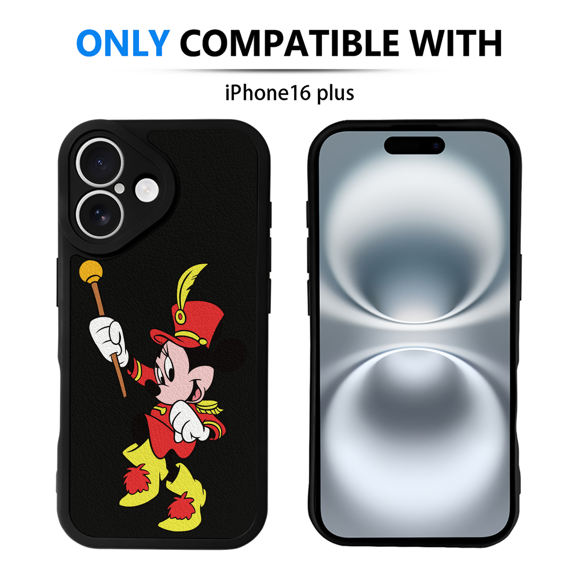 （画像用） ミッキーマウス Mickey Mouse 【iPhone 16シリーズ対応】シリコンスマホケース（レザー調） 材質：シリコン